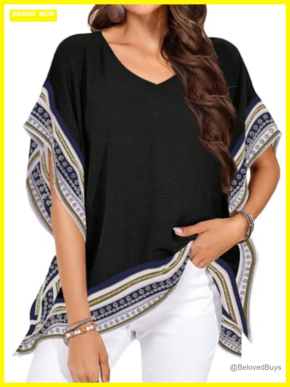 Batwing Short Sleeve V Neck Floral Flowy Boho Top Oversized Blouse